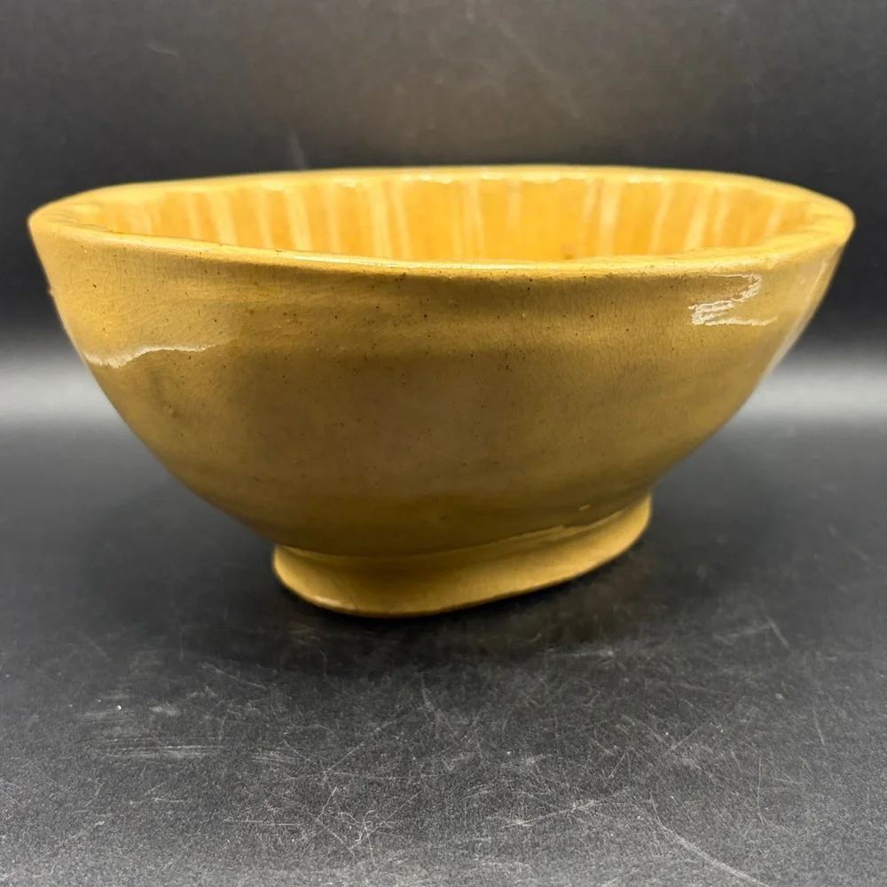 Antique Yellowware Pottery Corn Design Pudding Food Mold Farmhouse Butter Mold